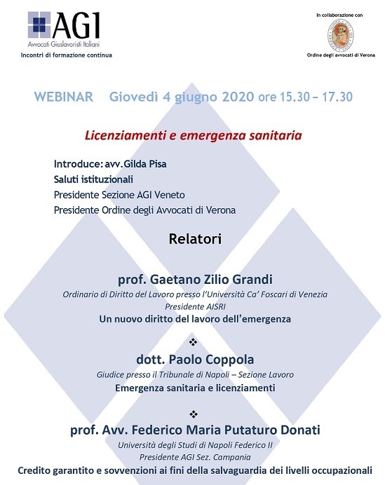 Webinar 04.06.2020: Licenziamenti e emergenza sanitaria