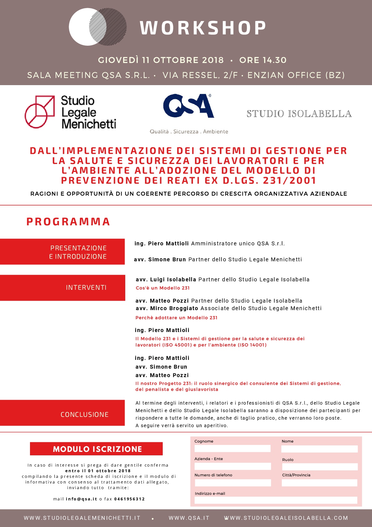 11/10/18 Workshop sui modelli di gestione ex D.Lgs. 231/2001