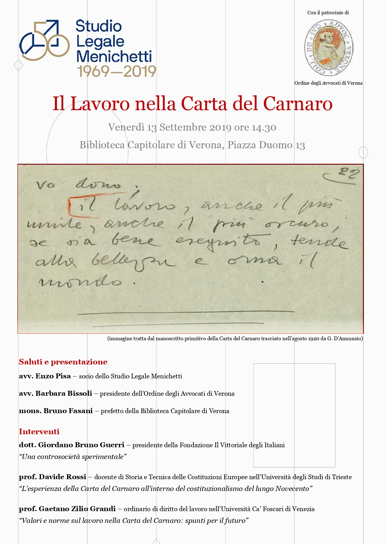 Convegno 13.09.2019: Il Lavoro nella Carta del Carnaro